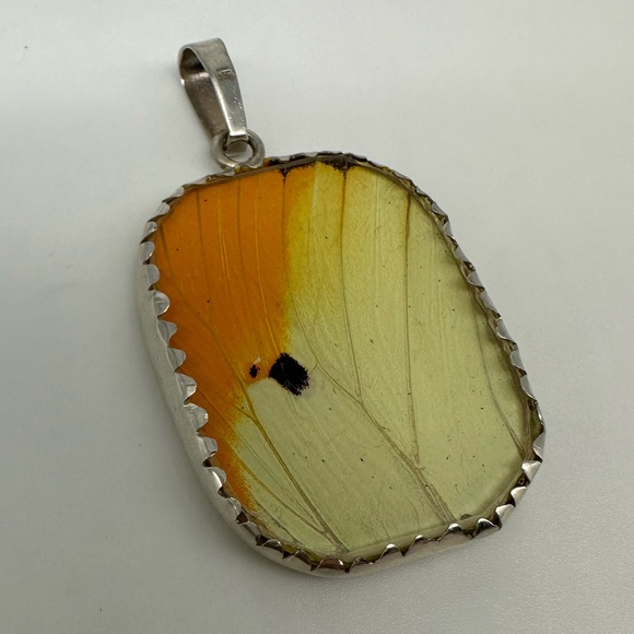 Sterling Silver Great Orange Tipped Butterfly Wing Pendant Unique and Authentic! - Picture 8 of 13